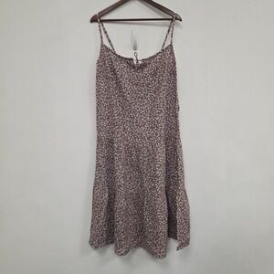 Seed Heritage Linen Tiered Midi Dress Size 6 US Oversized‎ Brown Micro Floral